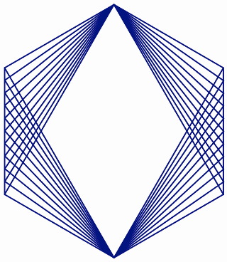 image of a rhombus inside a hexagon made with lines representing string