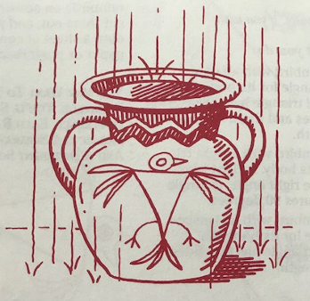 image of a pot with a rainbird illustration